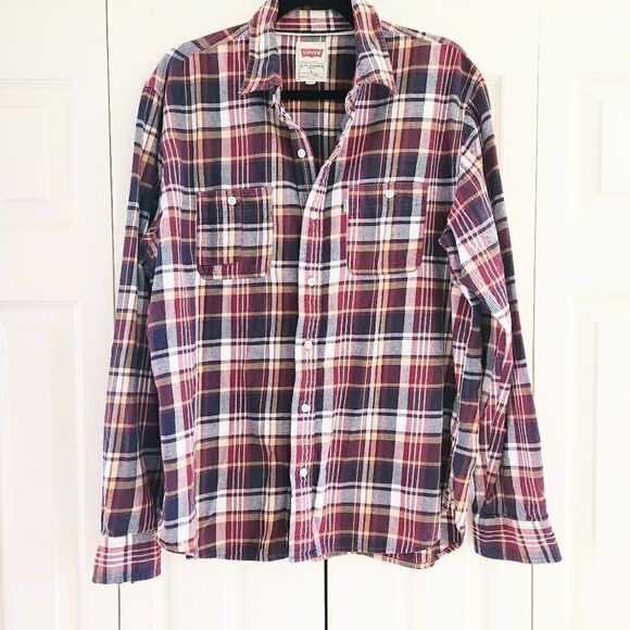 Levi's Men's Flannel Button Down Plaid, Size Large - Picture 1 of 6